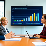 A diverse group of adults, fully clothed in professional business attire, gathered around a large table in a modern, brightly lit conference room. They are engaged in an active, collaborative discussion, with some looking at a presentation on a large screen (not showing game content, just charts/graphs). The atmosphere is productive and focused. Safe for work, appropriate content, family-friendly, perfect anatomy, correct proportions, natural pose, well-formed hands, proper finger count, natural body proportions, high-quality professional photography.