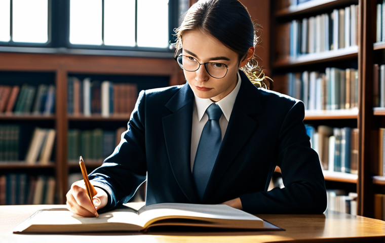 A young professional, fully clothed in modest business attire, sits attentively at a polished desk in a quiet, sunlit library. They are carefully examining the intricate pages of a large, elegantly bound artbook, their expression reflecting deep appreciation and focus. A subtle bokeh background with rows of books. safe for work, appropriate content, fully clothed, professional, perfect anatomy, correct proportions, natural pose, well-formed hands, proper finger count, natural body proportions, professional photography, high quality, ultra-detailed.