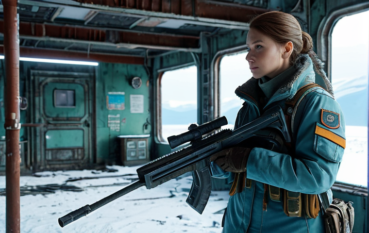 **

"A fully clothed female character in a futuristic, slightly worn military uniform exploring a desolate, snow-covered abandoned research station in Siberia. The environment includes rusted metal structures, broken windows, and flickering lights. She is holding a high-tech rifle. Appropriate attire, safe for work, perfect anatomy, natural proportions, professional, family-friendly, high quality, detailed environment, volumetric lighting."

**