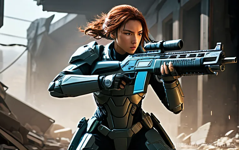 승리의여신 니케 무기 타입별 사용법 - A highly focused, calm, and precise young woman, wearing a full, specialized stealth combat uniform,...