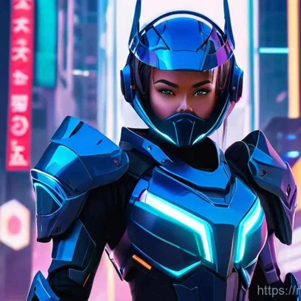 승리의여신 니케 계정 보안 강화 - **Prompt:** A vibrant, anime-style female character, resembling a powerful "Nikke" warrior, stands h...