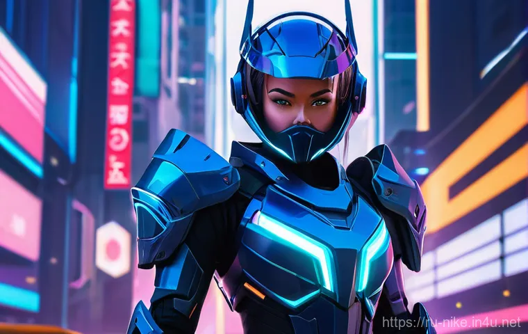 승리의여신 니케 계정 보안 강화 - **Prompt:** A vibrant, anime-style female character, resembling a powerful "Nikke" warrior, stands h...