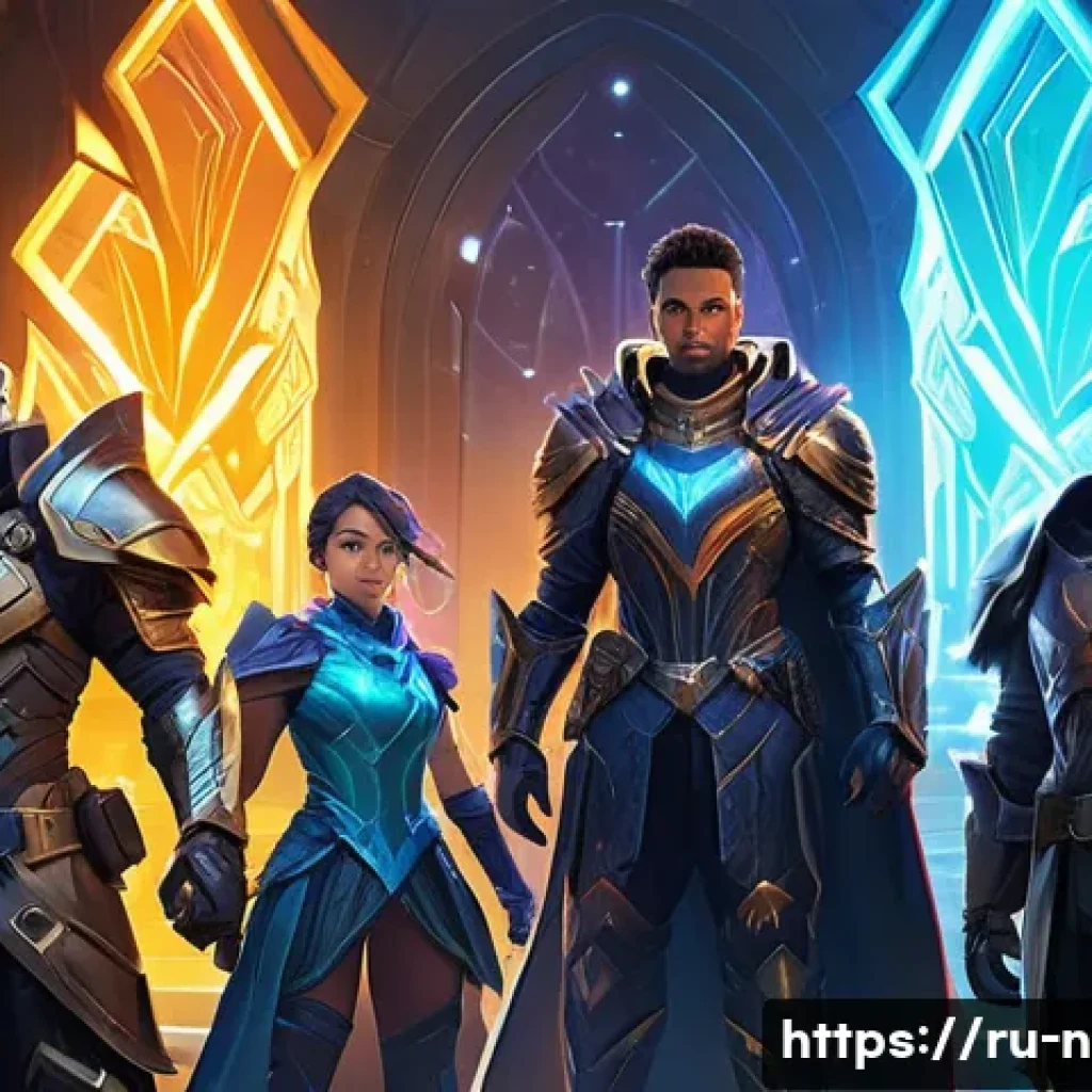 승리의여신 니케 유료 콘텐츠 리뷰 - A dynamic and vibrant scene showcasing a group of fantasy heroes from a mobile RPG game, wearing det...