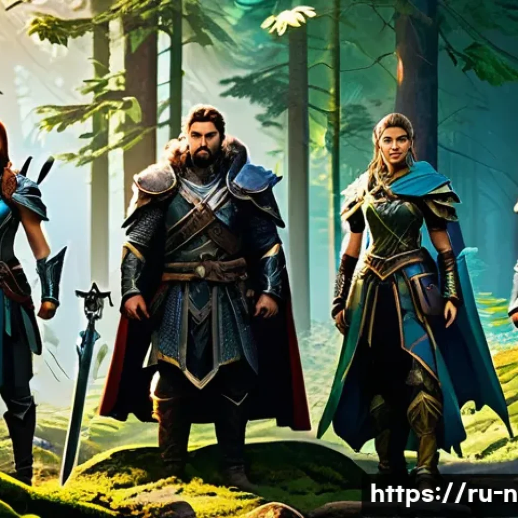 승리의여신 니케 신규 유저 시작 혜택 - A dynamic fantasy RPG scene featuring a diverse team of young heroes in detailed, colorful armor and...