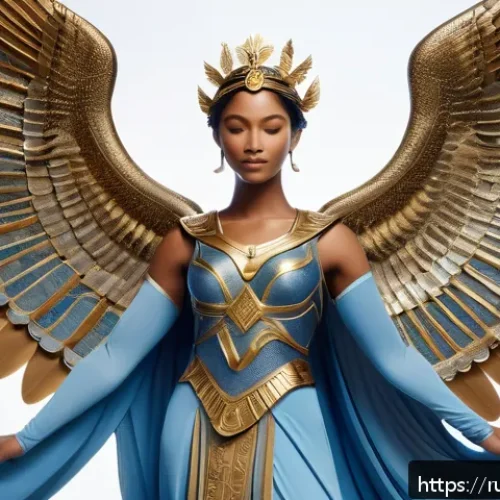 Home 17 승리의여신 니케 디지털 아트 가이드 - A dynamic depiction of the Victory Goddess Nike standing gracefully with large, elegant wings spread...