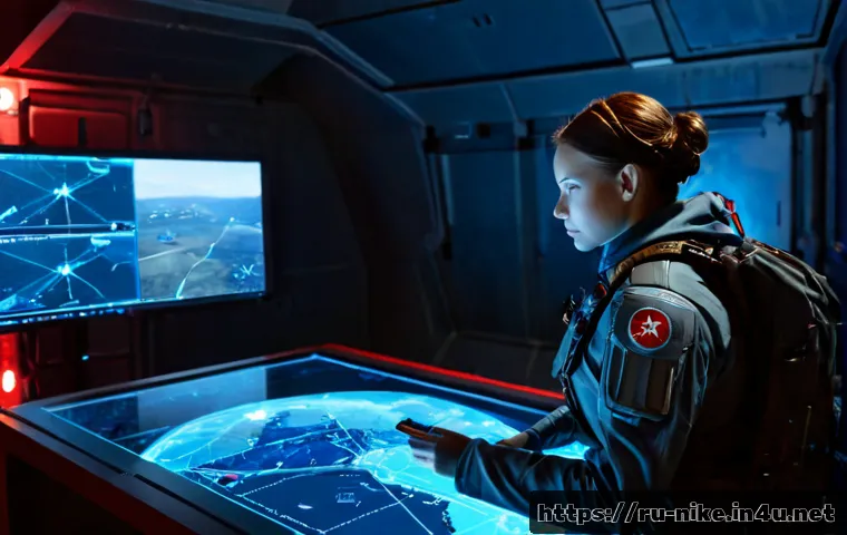 승리의여신 니케 전투 시나리오 해설 - Photorealistic cinematic scene of an adult female tactical commander in modest futuristic combat arm...